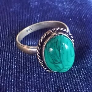 Silver Turquoise Ring size 8.25 sterling 925 stamped fashion jewelry EUC